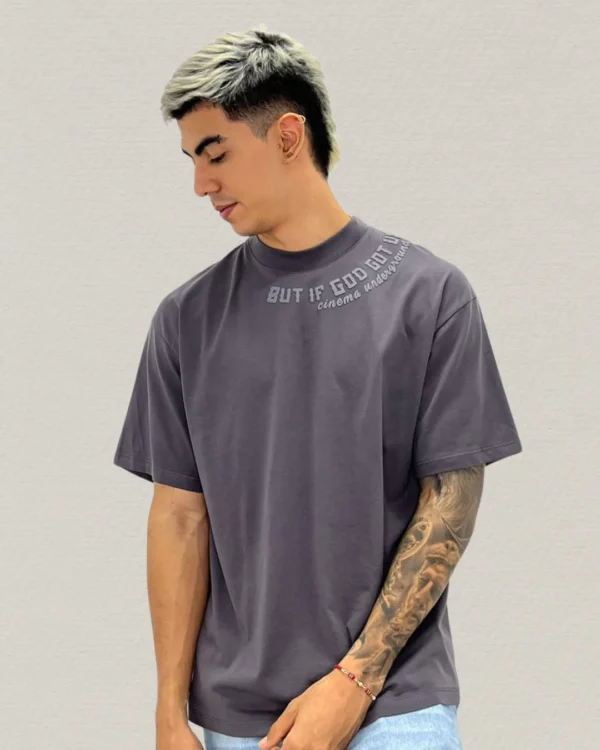 Camiseta Oversize Gráfica Sutil "Relief Arc" - Charcoal