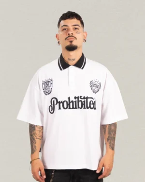 Camiseta Premium Prohibited White (Cuello Polo)