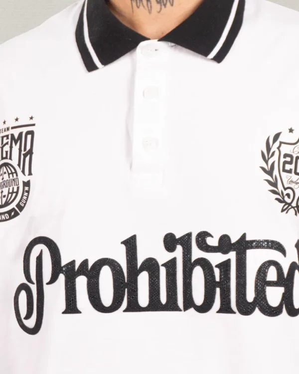 Camiseta Premium Prohibited White (Cuello Polo)